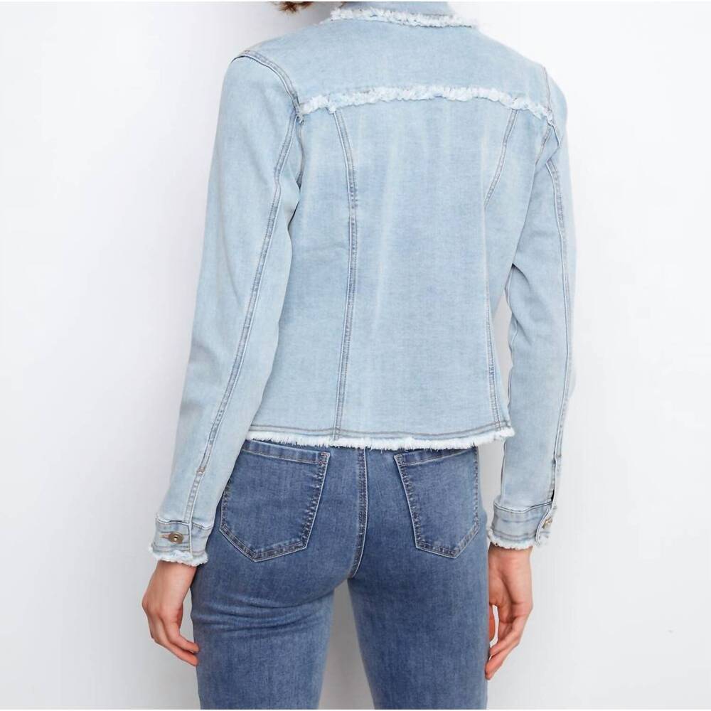 NEW CHARLIE B women's frayed denim jacket in bleach blue - Picture 3 of 3